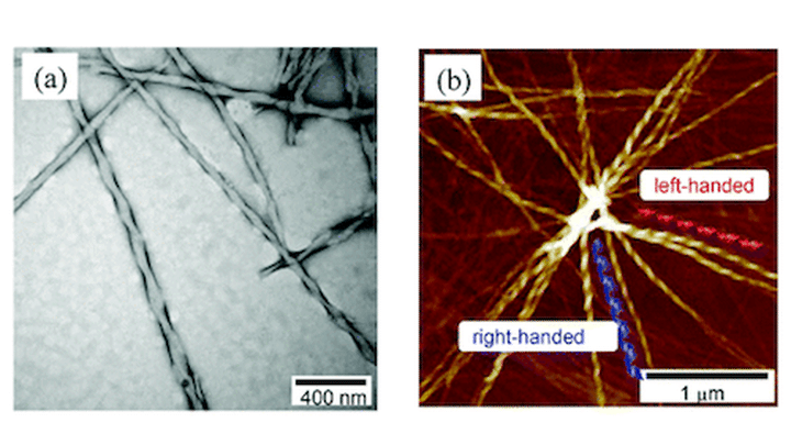 Controlled self-assembly of helical nano-ribbons formed by achiral amphiphiles